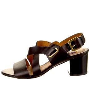 Ralph Lauren Collection Made in Italy Black Calf Slingback Block Heel Sandals